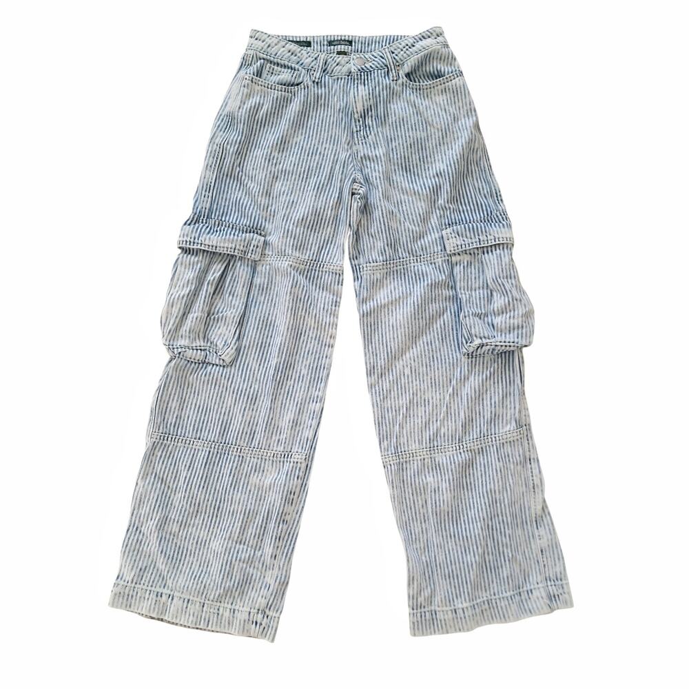 WILD FABLE Baggy Cargo Pinstripe Pants Sz 2R Carpenter Retro Y2K Boyfriend Jeans